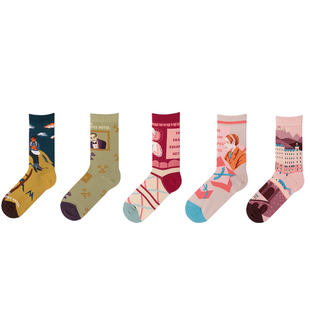 Vớ WAFNHA D183 cotton cổ vừa in họa tiết hoạt hình dễ thương thời trang cho nữ