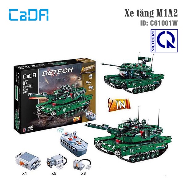 Đồ chơi lắp ráp xe Tăng 2 trong 1- Lego lắp ghép xe Tăng M1A2 điều khiển từ xa- Hàng cao cấp-CADA-C61001W