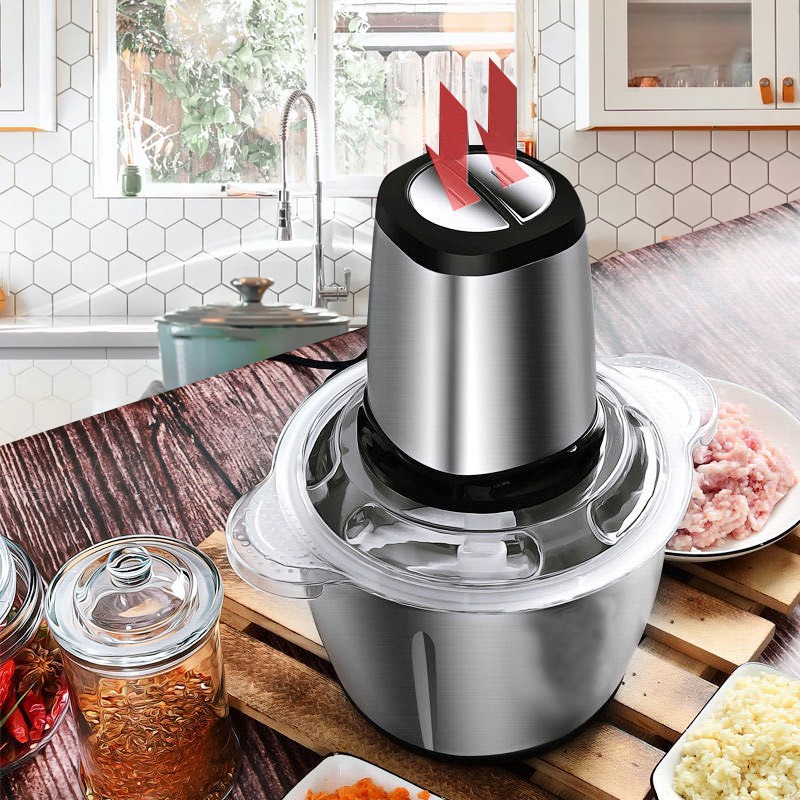 Máy Xay Thịt Cối Inox 4 Lưỡi, Xay thịt, cá , xay cháo, xay tỏi ớt, xay rau củ quả đa năng