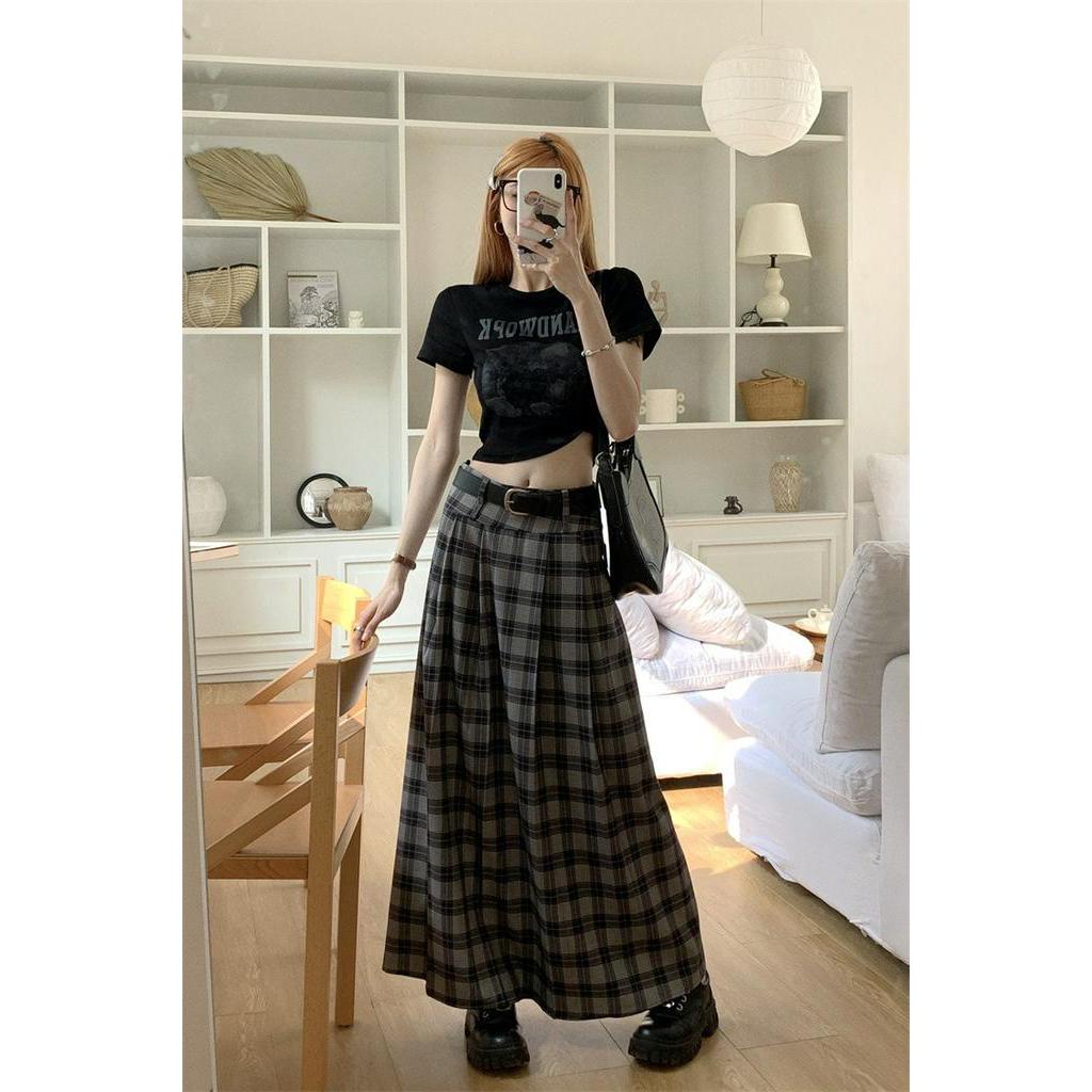 Set Áo Thun Dáng Ngắn Phối Chân Váy Dài Họa Tiết Kẻ Sọc Thời Trang 61714