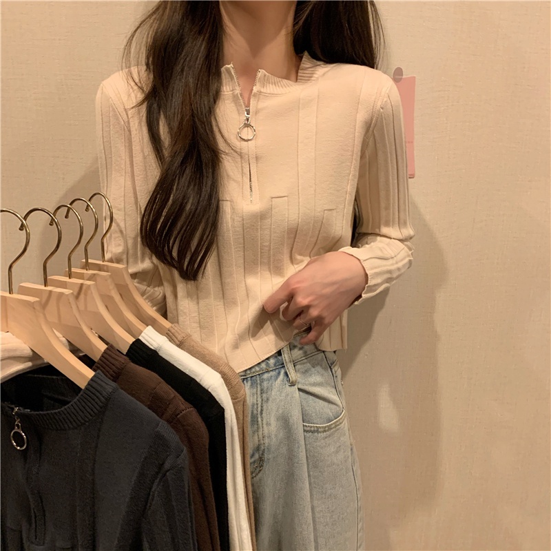 Áo len chui đầu cổ cao có khóa kéo màu sắc thời trang dành cho nữ