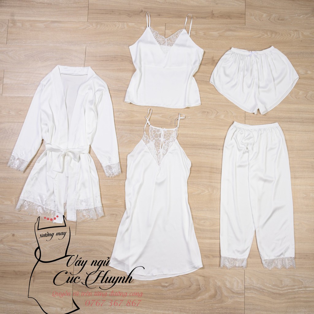 Sét ngủ 5 món cao cấp, Bộ đồ ngủ phối ren kèm áo choàng dễ thương quyến rũ, nhiều size từ 40-80kg mặc vừa | BigBuy360 - bigbuy360.vn