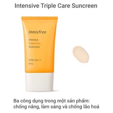 Kem chống nắng lâu trôi làm sáng da innisfree Intensive Triple Care Sunscreen SPF50+ Pa++++ 50ml