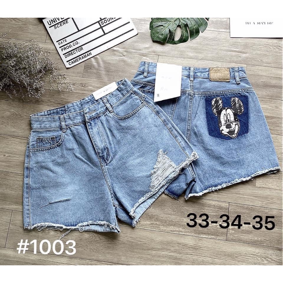 Quần short jean BIGSIZE rách tua, mặt sau túi Mickey size30 - size38 cho nữ trên 55kg