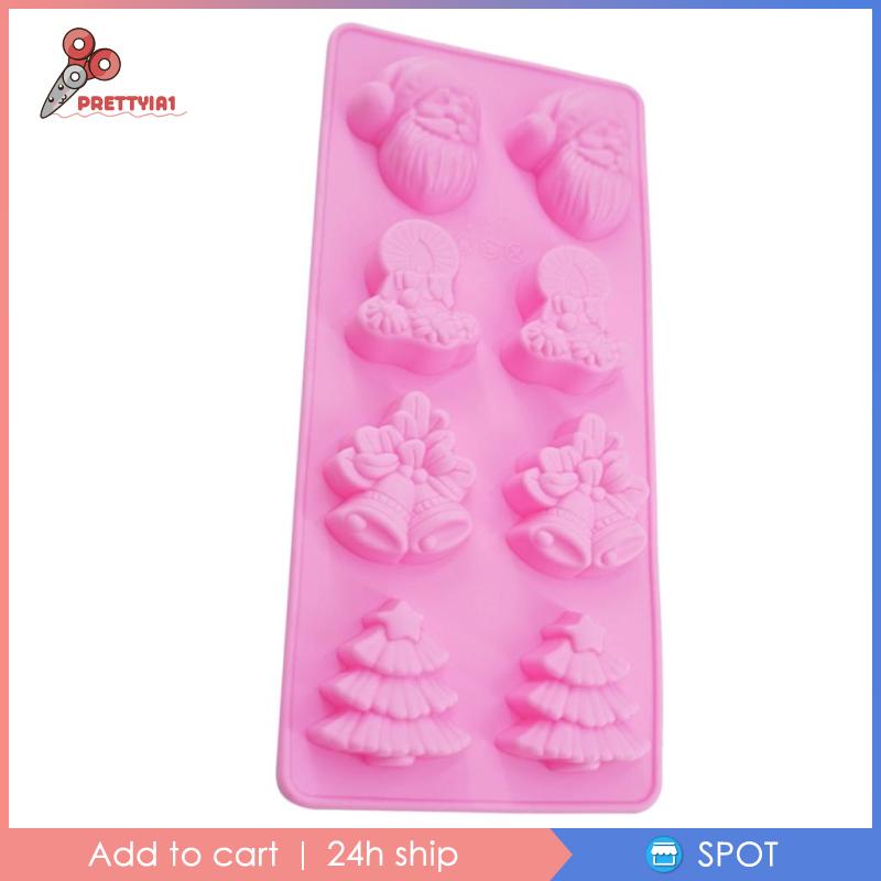 [Prettyia1] Khuôn Silicone Làm Bánh 8 Ngăn Chủ Đề Giáng Sinh