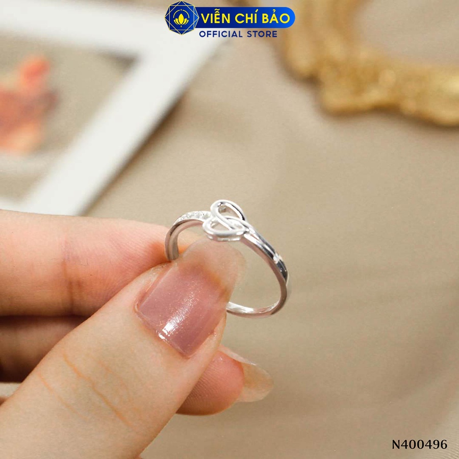 Nhẫn bạc nữ trái tim đan đính đá chất liệu bạc 925 thời trang phụ kiện trang sức Viễn Chí Bảo N400496