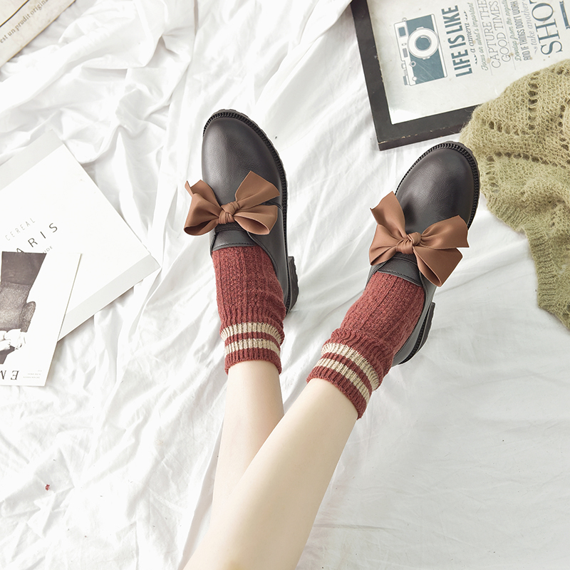IELGY cute wild Korean version British small leather shoes retro college wind tide shoes solid color ribbon stepping leisure bow