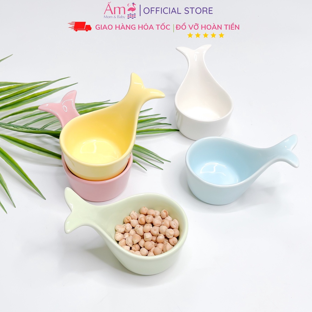 Bát Ăn Dặm Cho Bé Bằng Sứ Có Tay Cầm Hình Đuôi Cá Ngộ Nghĩnh Ấm Baby An Toàn Và Chịu Được Nhiệt Độ Cao Ấm Gift Decor