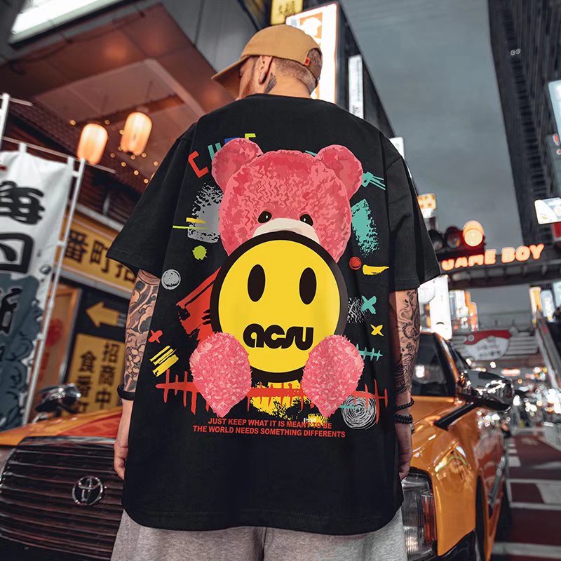 Áo Thun Dáng Rộng In Họa Tiết Hoạt Hình Phong Cách Hip Hop Nhật Bản Thời Trang Mùa Hè Cho Nam Cỡ M-8XL