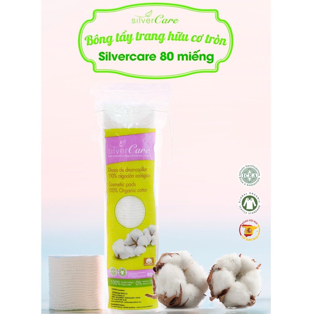 Bông Tẩy Trang Hữu cơ SilverCare Organic Cotton Pads 80 Miếng