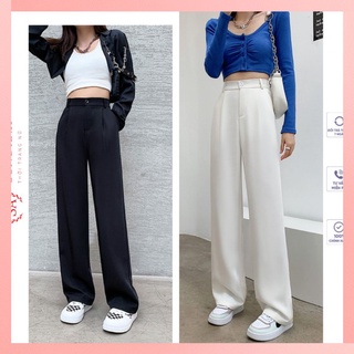 Quần Ống Rộng Nữ Lưng Cao Chất Vải Tuyết Mưa Vitex Quần Óng Rộng Khóa Trước Ba Màu Đen Trắng Be Có Big Size