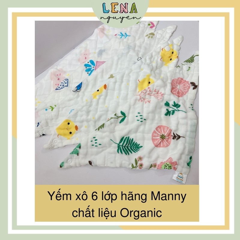 Yếm xô 6 lớp chất liệu Organic thương hiệu Manny 2 cúc bấm an toàn 𝑭𝑹𝑬𝑬𝑺𝑯𝑰𝑷 Khăn tam giác giữ ấm cho bé (set 5 chiếc)