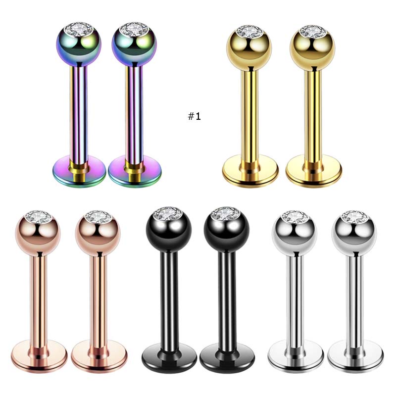 1 Khuyên Xỏ Cơ Thể / Môi / Tai / Môi Bằng Thép Không Gỉ Đính Đá Zircon 16Gauge