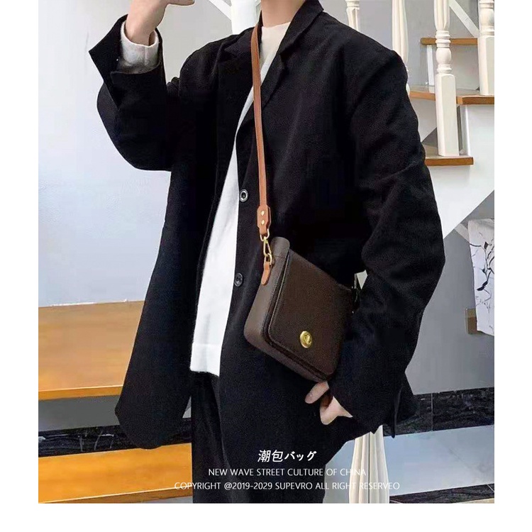 Túi xách đeo chéo nam da xịn nắp hở đeo vai đơn giản phong cách thời trang ulzzang Hàn Quốc