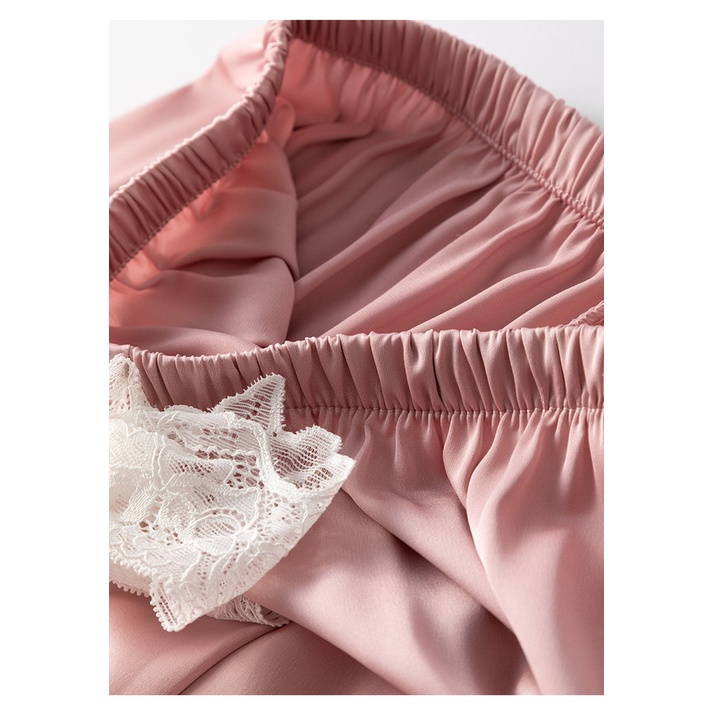 Bộ Đồ Ngủ 3 Món Bằng Lụa Mát Tay Dài Phối Ren Thời Trang Mùa Hè Xinh Xắn Cho Nữ