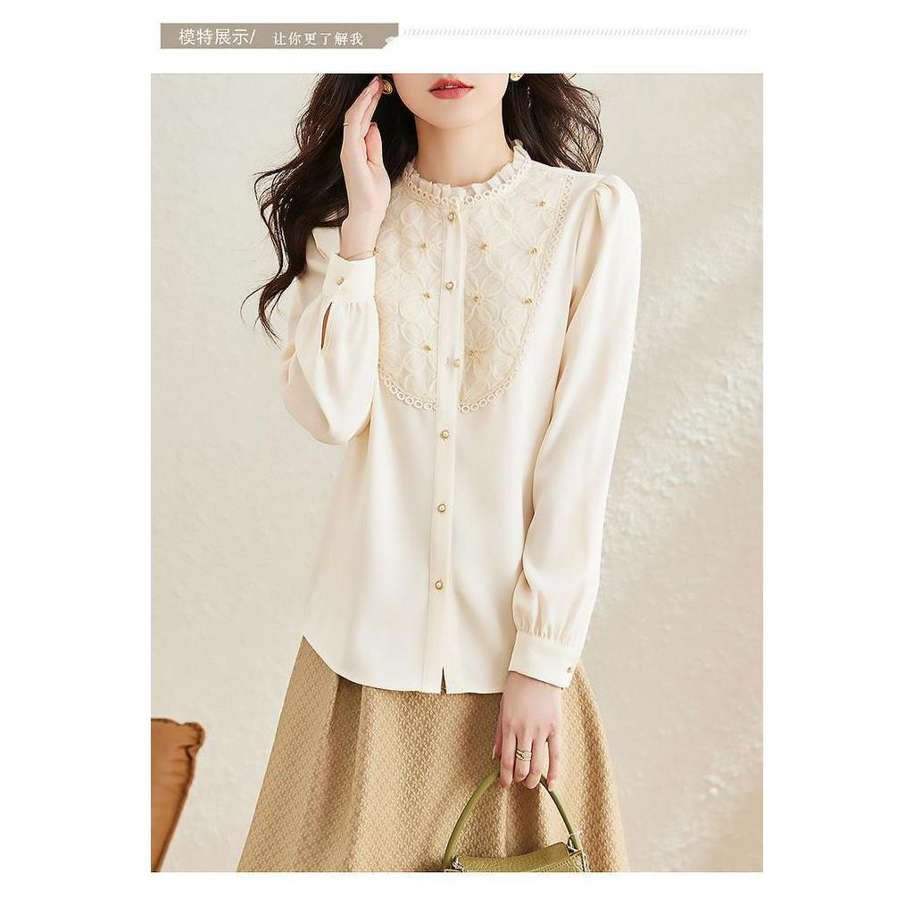 Áo Sơ Mi Chiffon Cổ Đứng Phong Cách Pháp Thời Trang Cao Cấp Cho Nữ