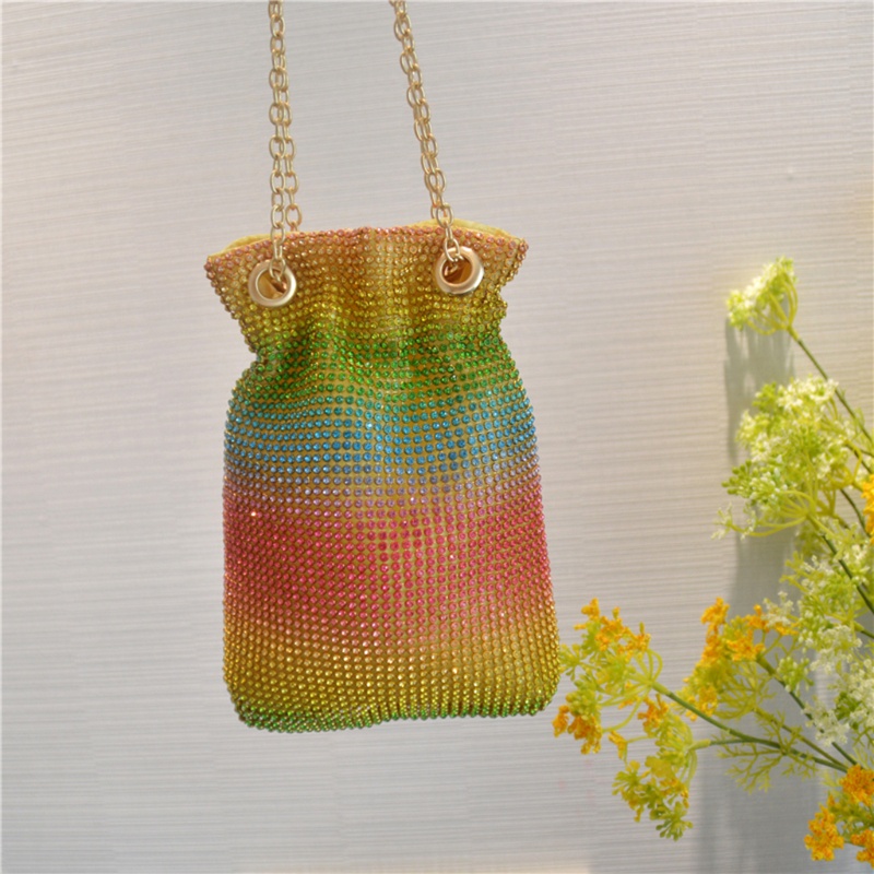 Túi Đeo Chéo Mini Đính Đá Màu Cầu Vồng Dành Cho Nữ