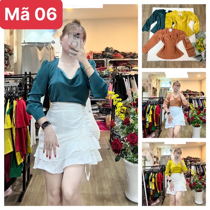 HÌNH THẬT 100% ÁO LỤA TAY DÀI CỔ ĐỔ CAO CẤP ĐỦ SIZE