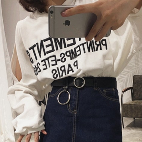 Dây lưng bằng da pu màu đen phối vòng kim loại phong cách hàn quốc cổ điển thời trang dễ phối đồ