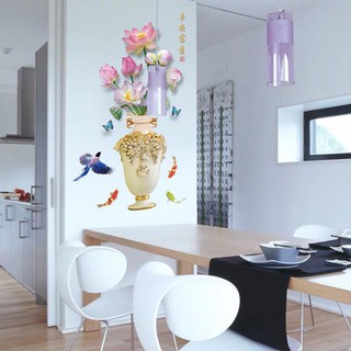 Decal dán tường bình hoa sen