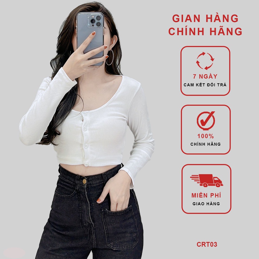 ÁO CROPTOP TAY DÀI CÀI NÚT HÀNG CAO CẤP CRT03 - Hí Shop