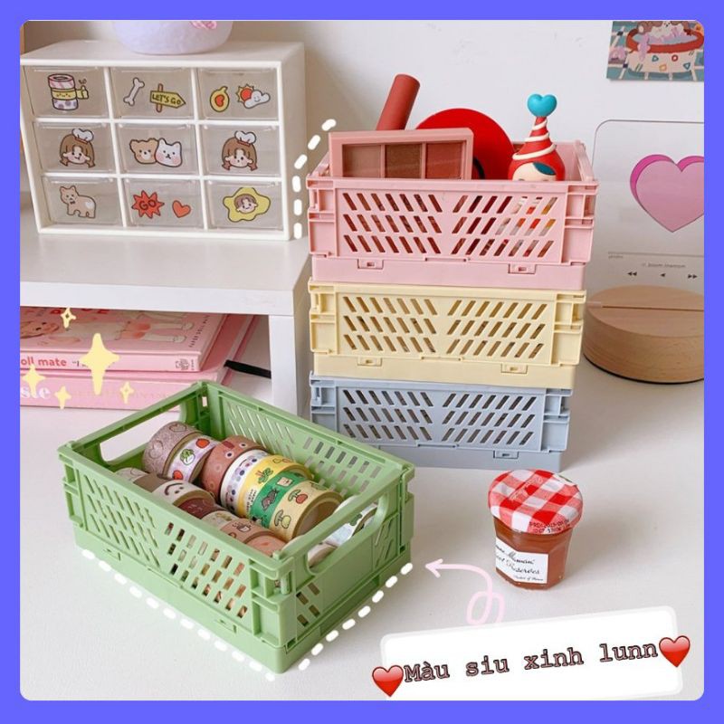 Giỏ mini đa năng để bàn xinh xỉu - Giá màu pastel rẻ đẹp cho bạn nữ trang trí góc nhỏ