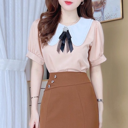 Áo sơ mi tay ngắn nữ cổ tròn oval công sở CHUU A8013