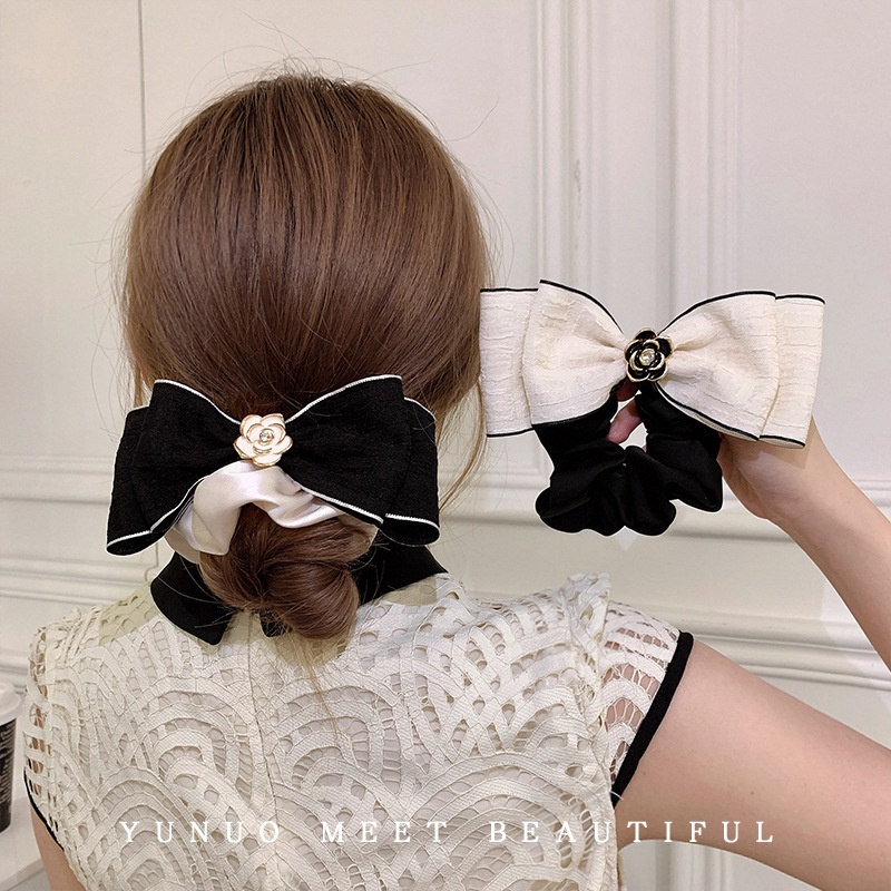 Dây Buộc Tóc Cao Su Co Giãn Phối Hoa Trà Thanh Lịch Thời Trang Hàn Quốc Cho Nữ