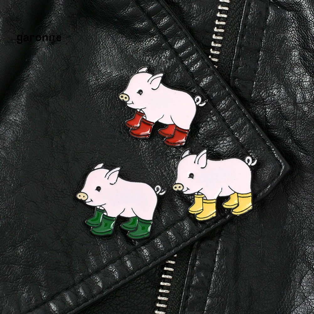 GA_Kawaii Cartoon Pig Rain Boots Animal Alloy Enamel Brooch Pin Party Gift Badge