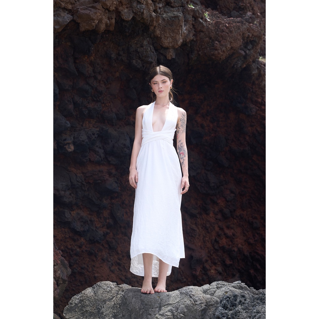 DAPHALE - Đầm Xẻ Ngực Linen Ensley