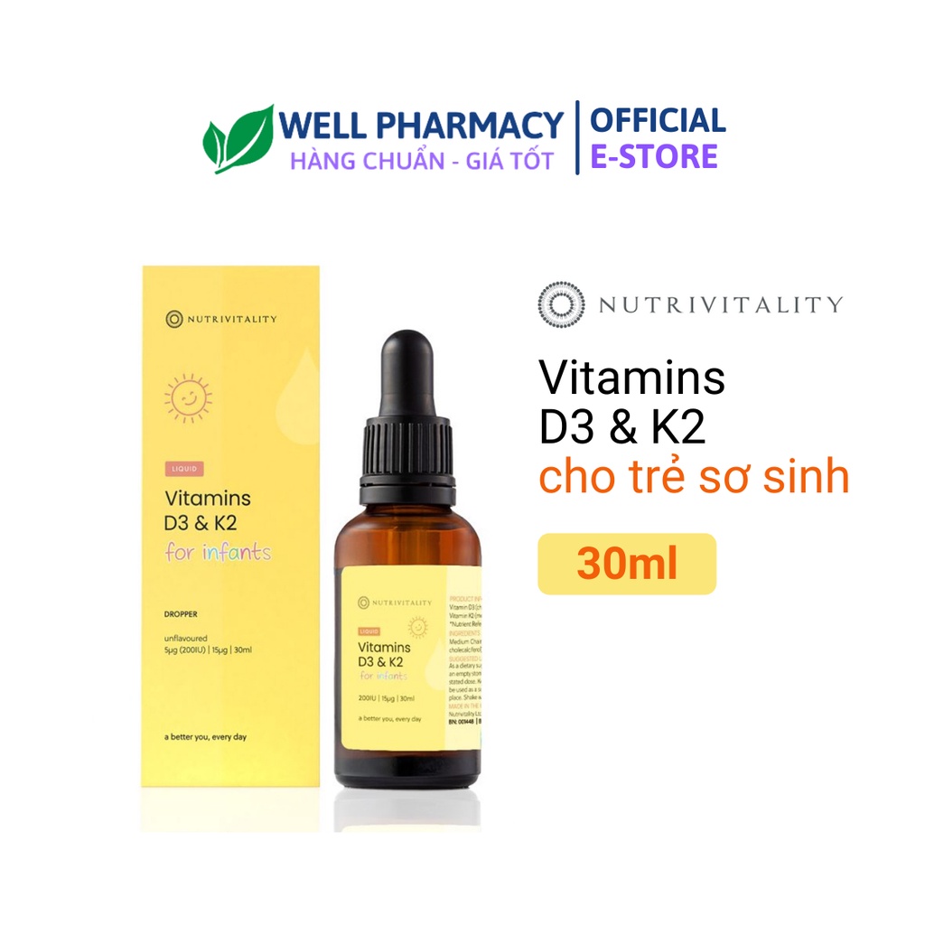 [Mẫu mới]Giọt Vitamin D3&amp;K2 Mk7 Nutrivitality nội địa Anh 30ml