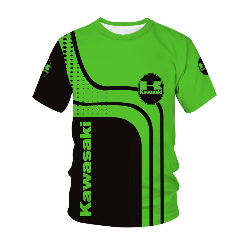 Áo nam Ngắn Tay In Hình Xe Mô Tô Kawasaki 3d Thời Trang