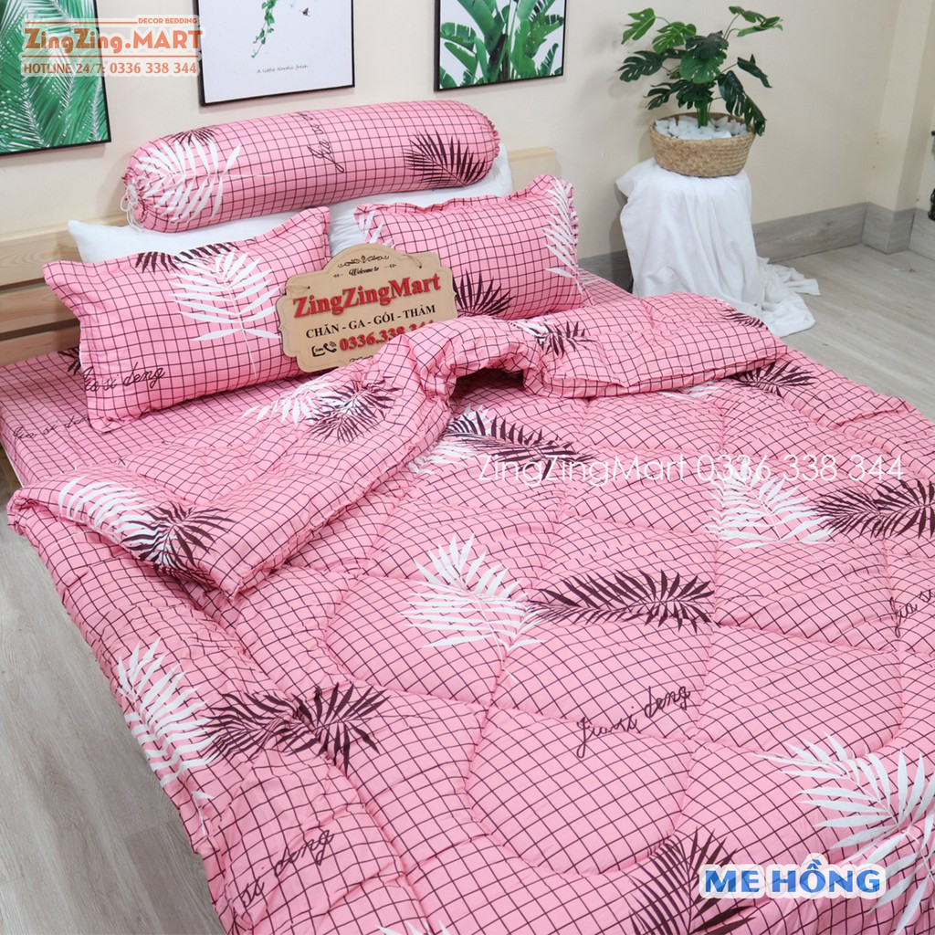 Bộ Ga Gối Poly Ga trải giường Lá Me Hồng | Bộ Drap giường ( 1 ga + 2 vỏ áo gối ) - ZingZingMart