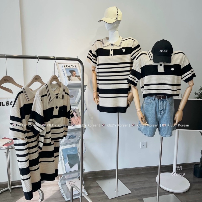 Áo, Váy len polo sọc ngang thêu ngực V058