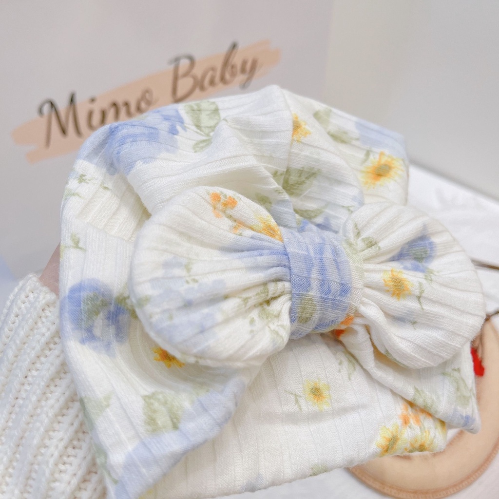 Mũ nón turban nơ trắng hoa xanh đáng yêu cho bé 6-10kg Mimo Baby MTB68