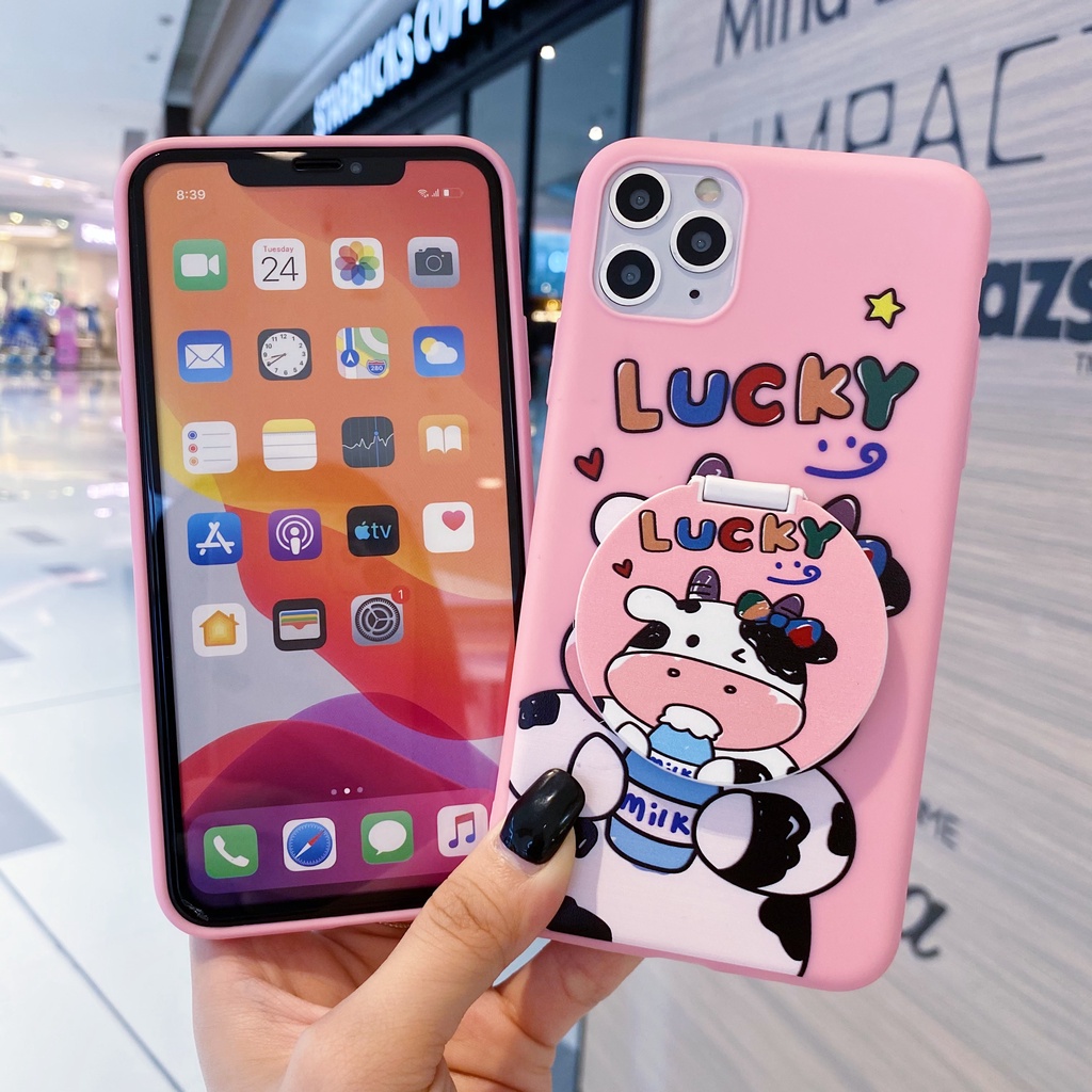 iPhone 12 Mini 11 Pro Max X XR XS Max 8 7 6 6S Plus SE 2020 Cute Cows Mobile Phone Soft Case with The Same Cow Mirror