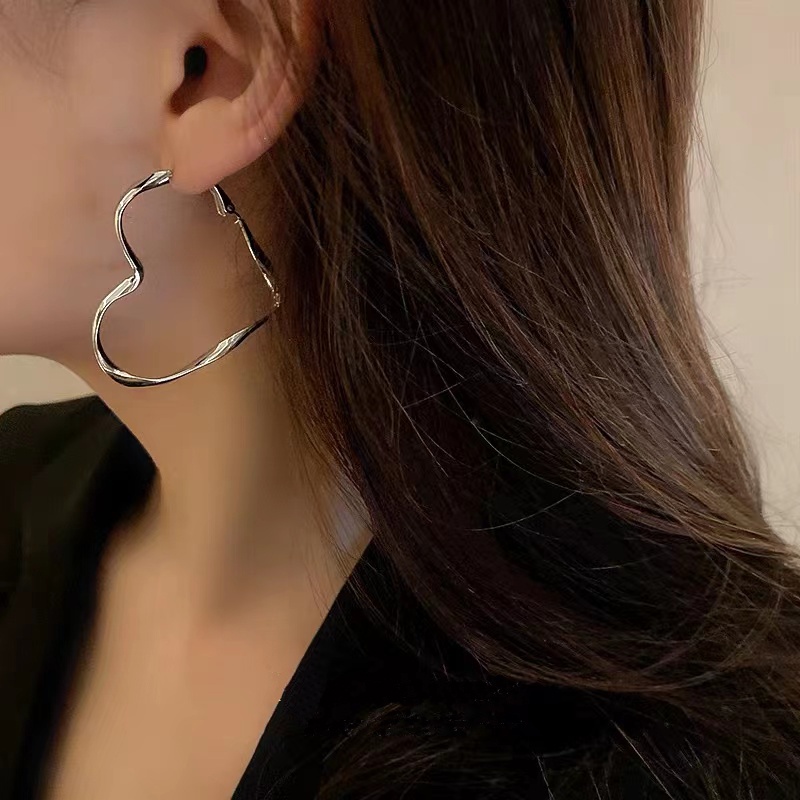 Bông Tai Thời Trang Hình Trái Tim Lớn Bằng Bạc 2022