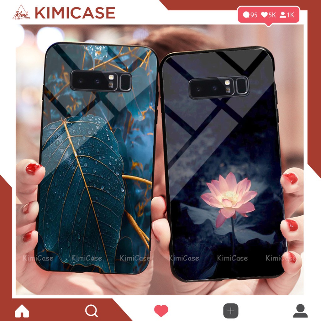 Ốp lưng Samsung Galaxy note 8 . s9 plus ( s9+ ) lưng kính cường lực hoa lá