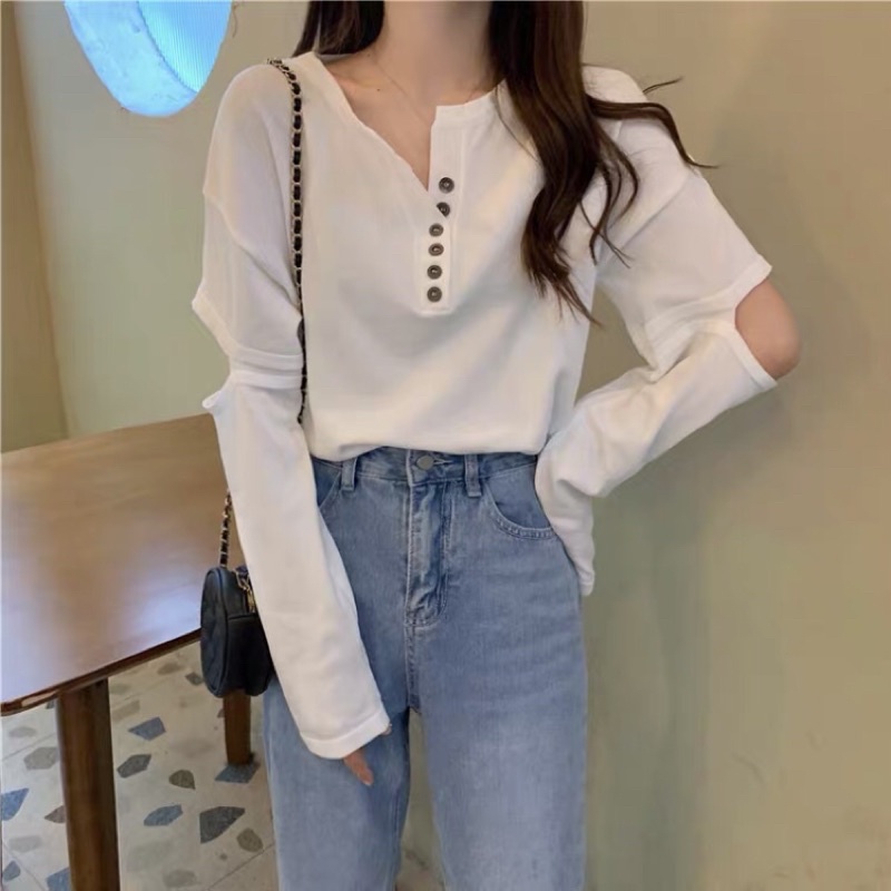 Áo thun croptop tay xẻ nhiều màu
