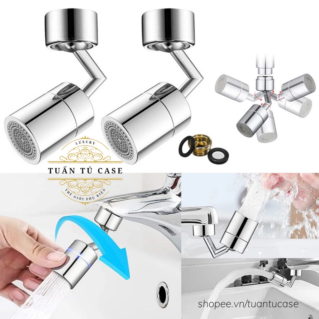 Đầu nối vòi nước đầu vòi nước tăng áp xoay 720 độ đa năng chất liệu inox