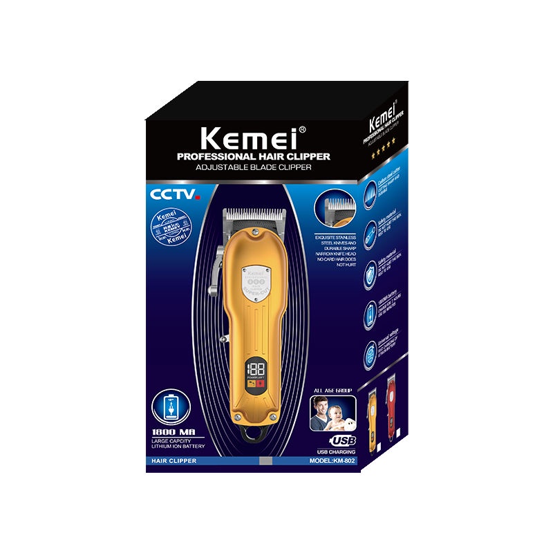 Tông Đơ Cắt Tóc Chuyên Nghiệp Kemei KM-802 Bằng Kim Loại Có Thể Sạc Lại Cổng USB