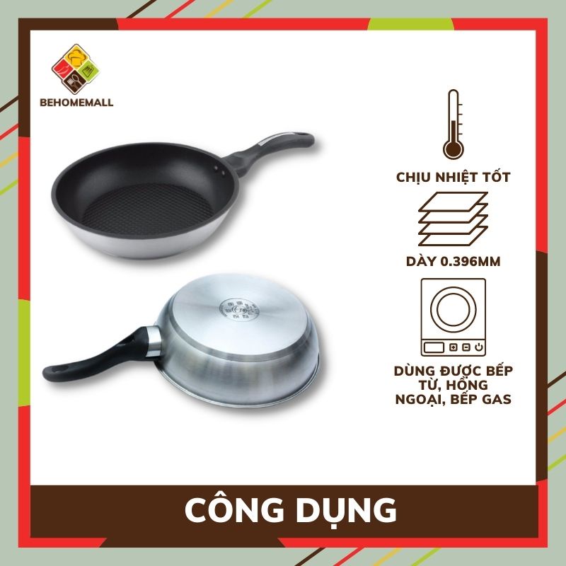 Chảo chống dính 3 đáy Fivestar BEHOMEMALL Chảo chống dính bếp từ và bếp hồng ngoại