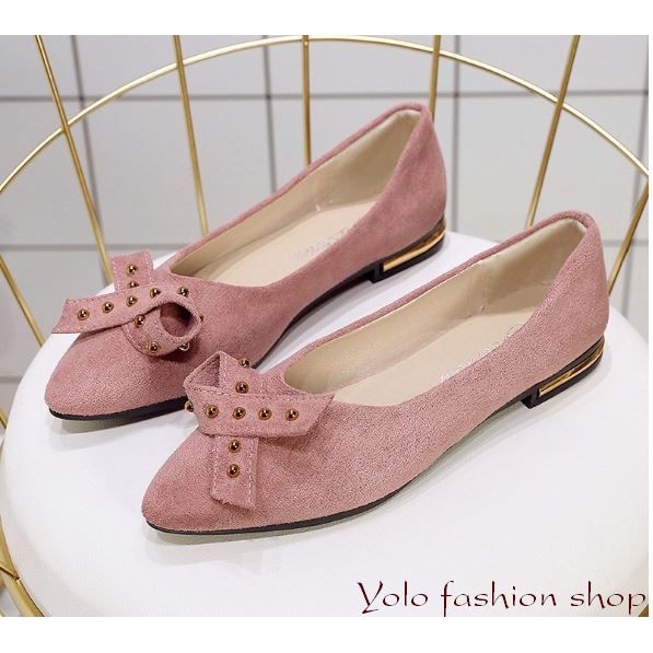 [OD9] Giày bệt búp bê nữ đế bằng da lộn đính nơ xinh xắn hàng QC cao cấp - Kèm hình thật | BigBuy360 - bigbuy360.vn