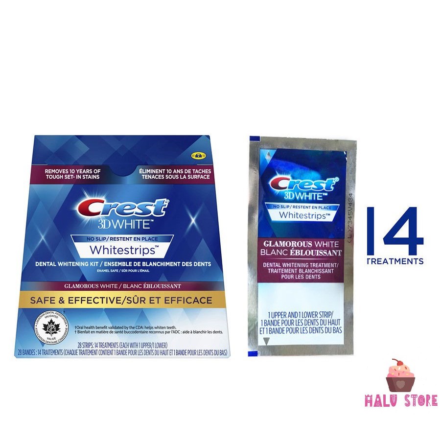 Combo 14 miếng (7 gói/7 ngày) dán trắng răng Crest 3D White Whitestrips loại Glamorous - Mỹ