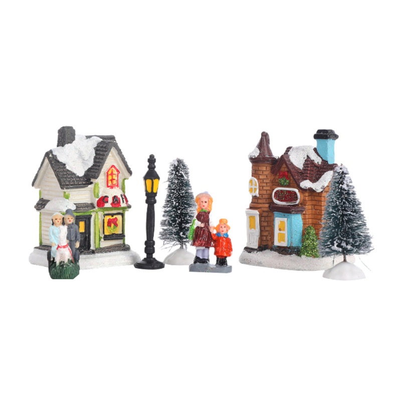Set 10 Ngôi Nhà Tuyết Có Đèn LED Phát Sáng Trang Trí Giáng Sinh
