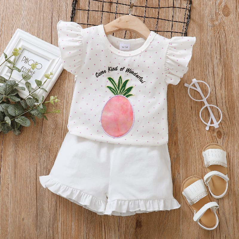 mikrdoo Kid Toddler Baby Girl Summer Clothes Set Pineapple Print Fly Sleeve T-shirt Top + Shorts 2PCS Fashion Suit