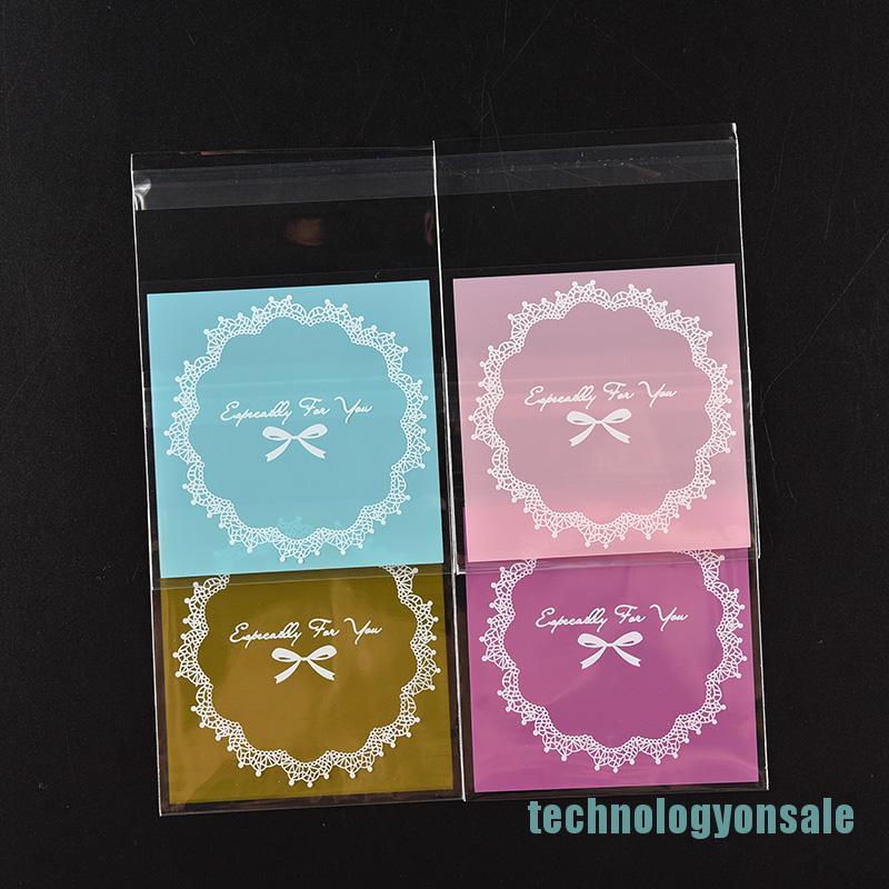 Bộ 100 túi bóng kính dán miệng họa tiết nơ đựng bánh cookie DIY