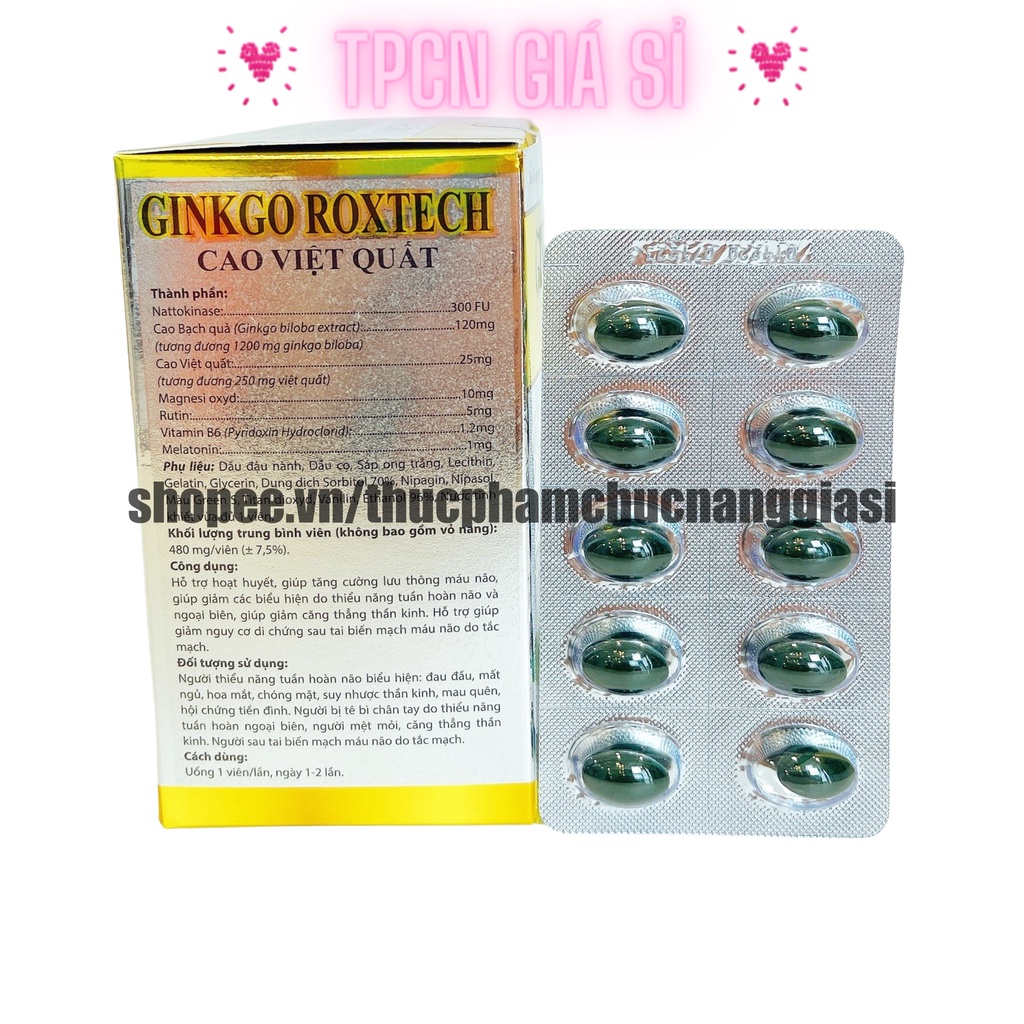 Hoạt huyết dưỡng não Ginkgo biloba cao việt quất, cao bạch quả, omega 3 bổ não, tuần hoàn máu não - Hộp 100 viên