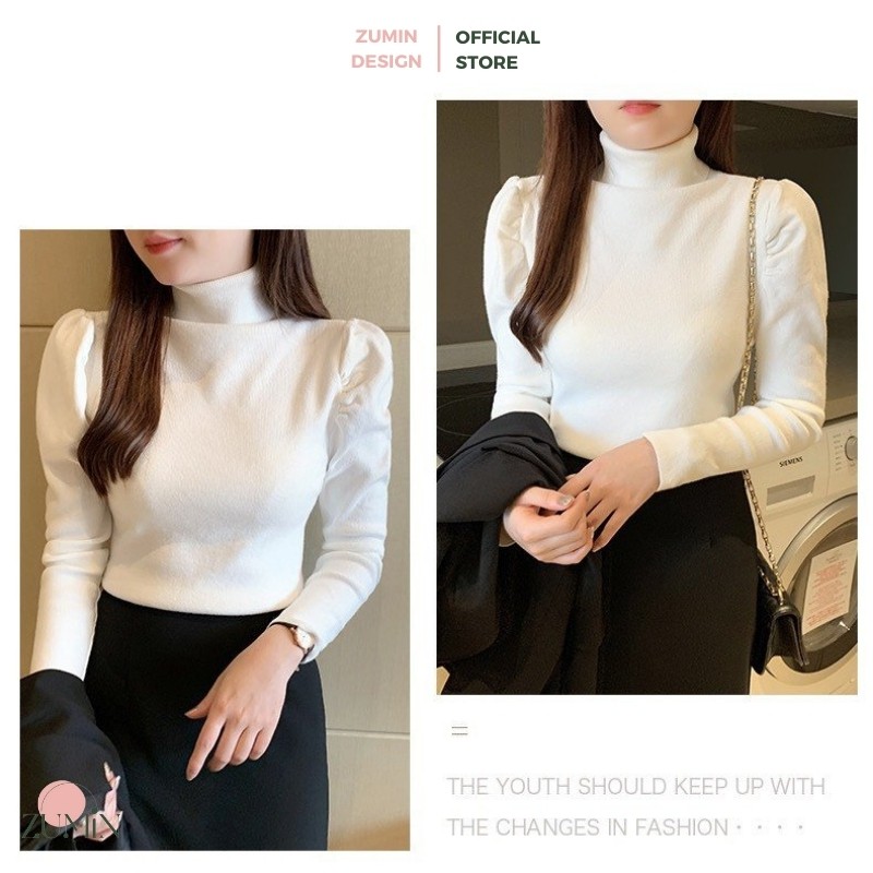 Áo len vai bồng cổ lọ dài tay kiểu dáng basic 5 màu trung tính dễ phối đồ Zumin | BigBuy360 - bigbuy360.vn