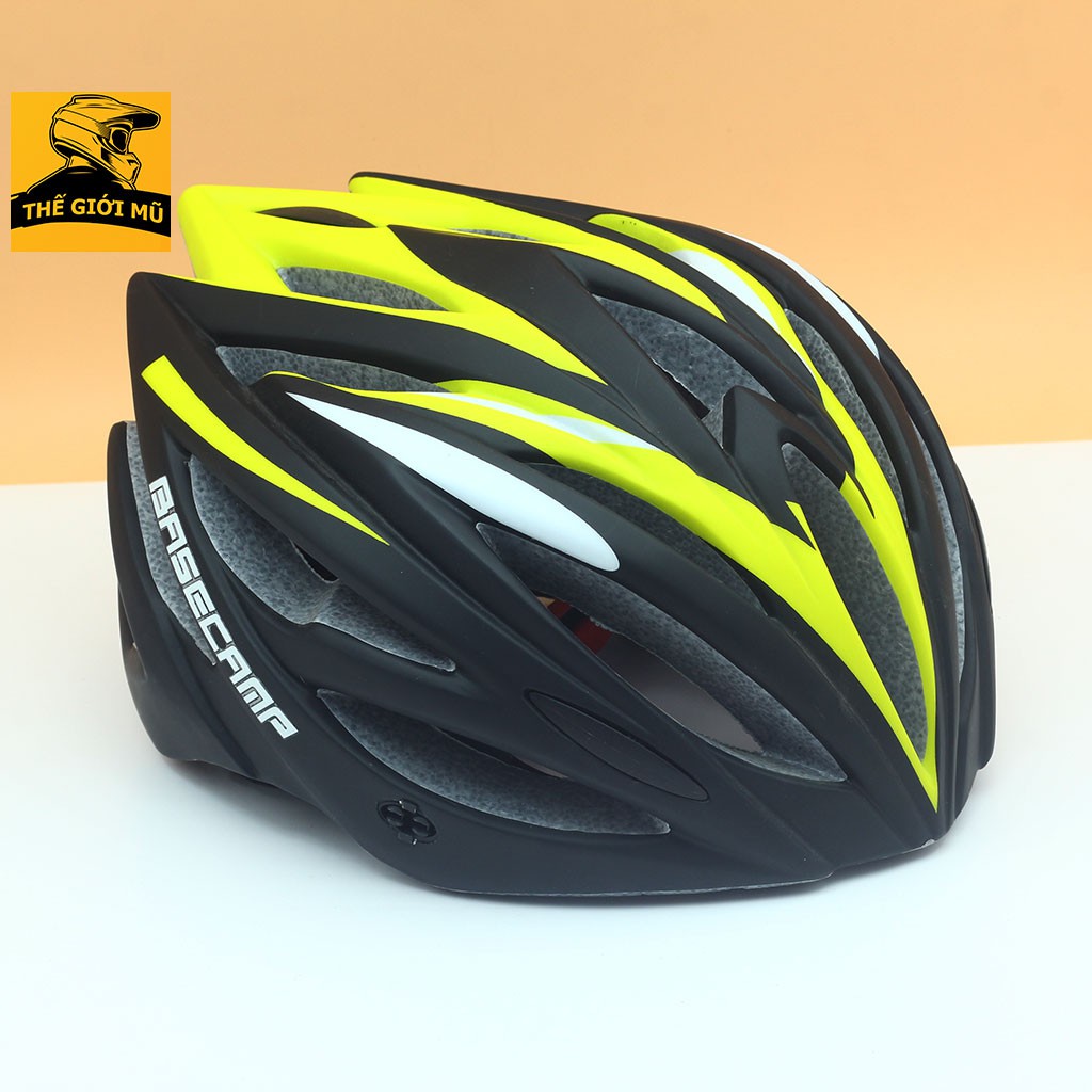 Mũ bảo hiểm xe đạp Basecamp màu đen vàng, bảo hành 12 tháng, Thế Giới Mũ